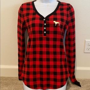 PINK Red Plaid Long Sleeve Sleep Shirt